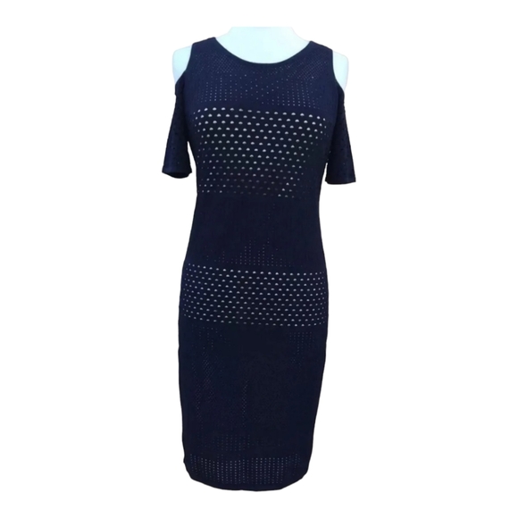 Calvin Klein Short Sleeve Cold Shoulder Sweater Dress Twilight Navy Small - Picture 3 of 12